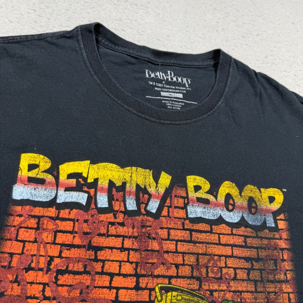 Betty Boop Graphic T-Shirt Black Retro Street Art Urban Style Cotton Tee M/L
